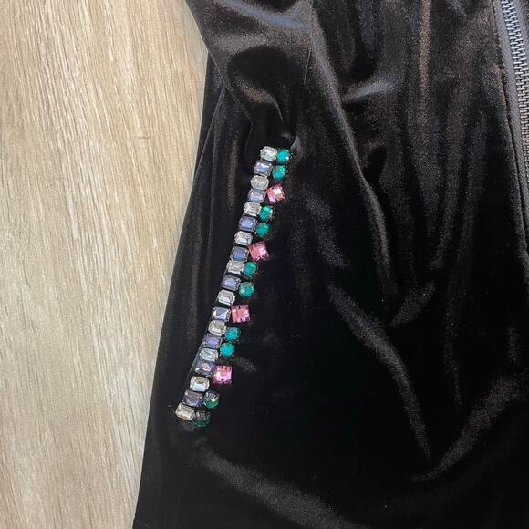 Boston Proper XXS Black Velvet Zip Top Multicolor Rhinestone Embellished Glam - Picture 8 of 10